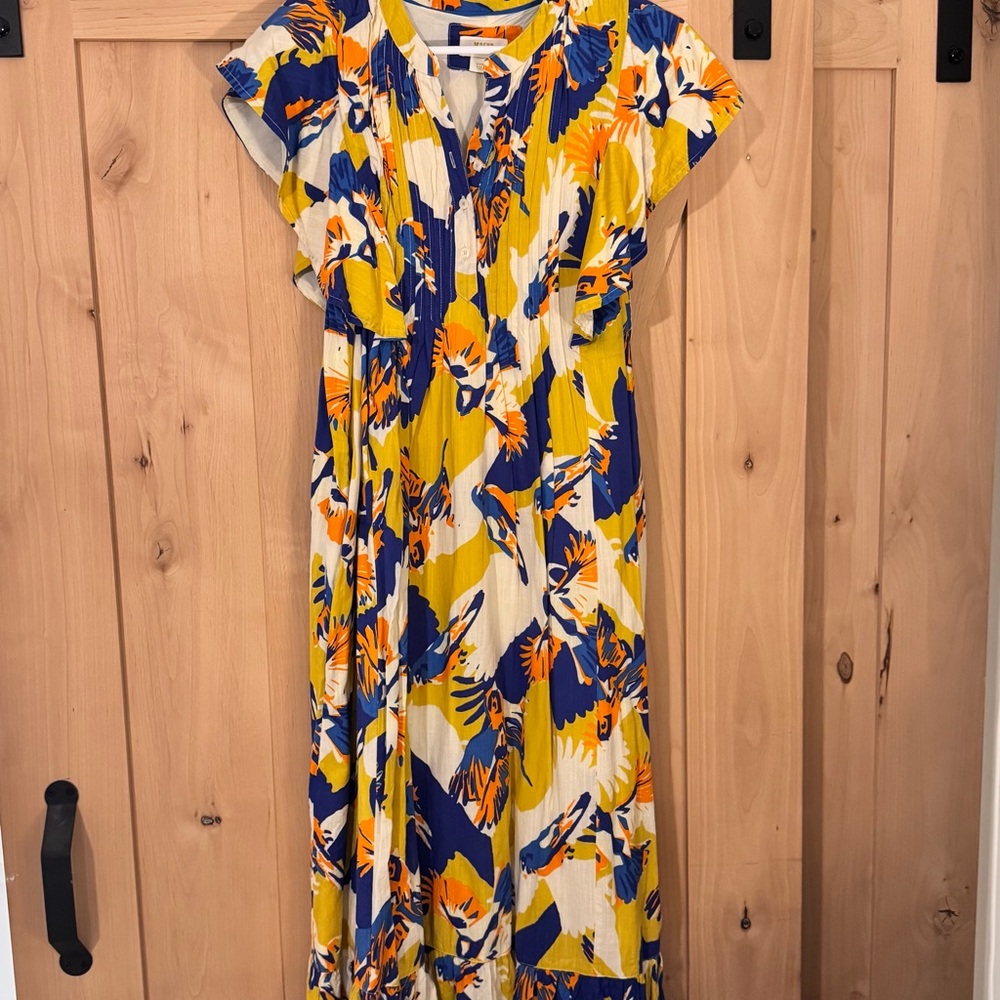 Maeve Blue and Yellow Flutter Sleeve Sundress
